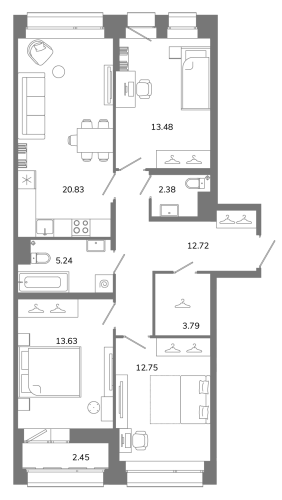 3-комнатная квартира, 86.04 м²; этаж: 11 - купить в Санкт-Петербурге