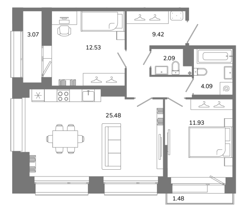 2-комнатная квартира, 67.52 м²; этаж: 10 - купить в Санкт-Петербурге