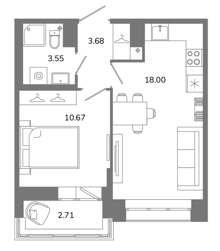 1-комнатная квартира, 37.25 м²; этаж: 8 - купить в Санкт-Петербурге