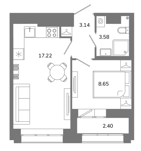 1-комнатная квартира, 33.79 м²; этаж: 6 - купить в Санкт-Петербурге