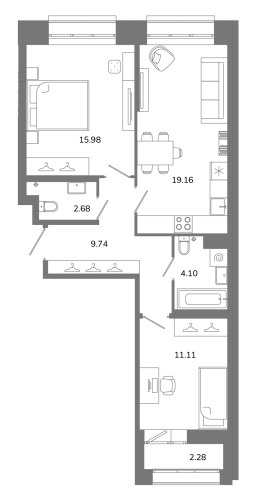 2-комнатная квартира, 63.91 м²; этаж: 9 - купить в Санкт-Петербурге