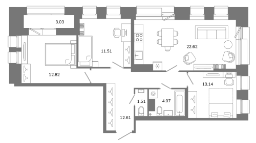 3-комнатная квартира, 76.8 м²; этаж: 11 - купить в Санкт-Петербурге