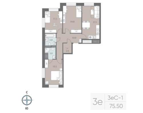 3-комнатная квартира, 75.5 м²; этаж: 50 - купить в Санкт-Петербурге