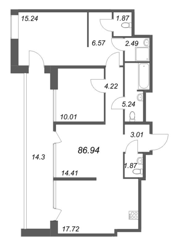 2-комнатная квартира №53 в: AVANT: 86.94 м²; этаж: 9 - купить в Санкт-Петербурге