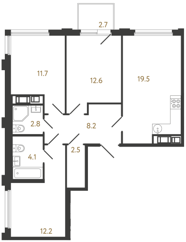 3-комнатная квартира, 73.6 м²; этаж: 8 - купить в Санкт-Петербурге