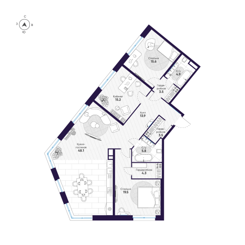 3-комнатная квартира, 134.3 м²; этаж: 5 - купить в Санкт-Петербурге