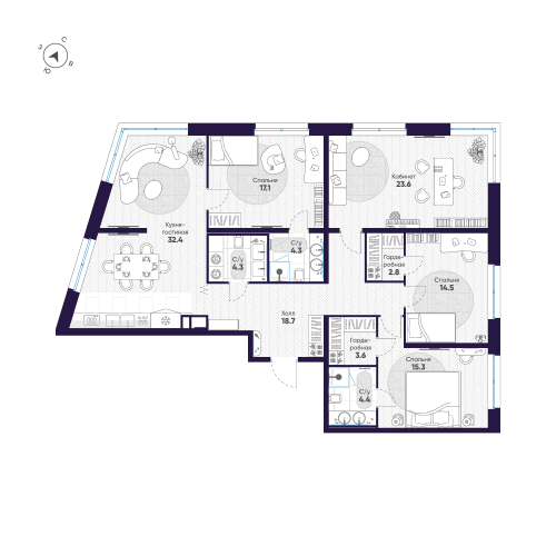 4-комнатная квартира №47 в: ЛДМ: 141 м²; этаж: 5 - купить в Санкт-Петербурге