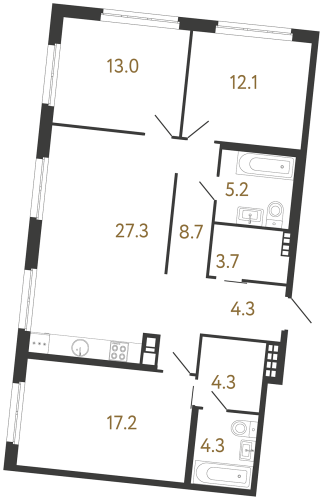 3-комнатная квартира, 100.1 м²; этаж: 6 - купить в Санкт-Петербурге
