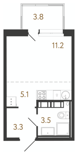 1-комнатная квартира, 23.3 м²; этаж: 7 - купить в Санкт-Петербурге