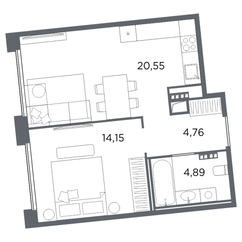 1-комнатная квартира, 44.35 м²; этаж: 6 - купить в Санкт-Петербурге