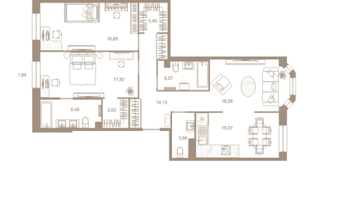 3-комнатная квартира №31к1 в: СЕВЕРНАЯ КОРОНА RESIDENCE: 105.2 м²; этаж: 4 - купить в Санкт-Петербурге