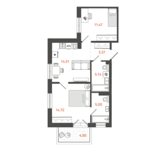 2-комнатная квартира, 55.56 м²; этаж: 5 - купить в Санкт-Петербурге