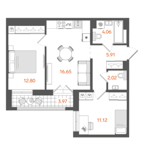 2-комнатная квартира, 54.55 м²; этаж: 5 - купить в Санкт-Петербурге