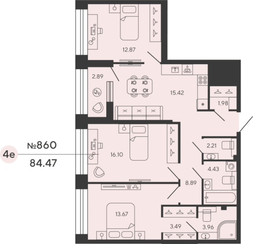 3-комнатная квартира, 83.9 м²; этаж: 12 - купить в Санкт-Петербурге