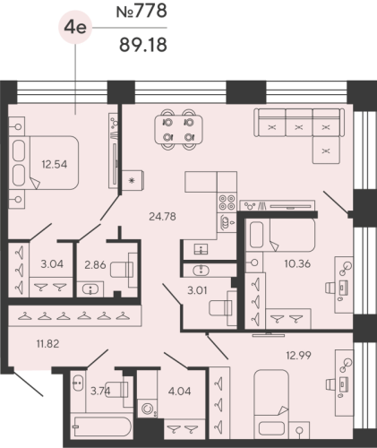 3-комнатная квартира, 88.33 м²; этаж: 12 - купить в Санкт-Петербурге