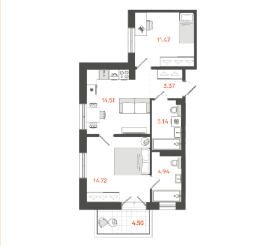 2-комнатная квартира, 55.5 м²; этаж: 6 - купить в Санкт-Петербурге