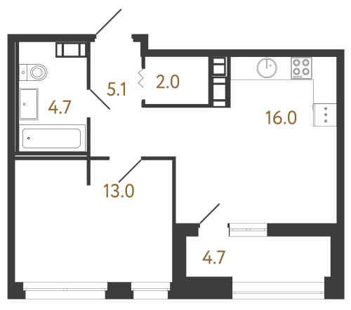 1-комнатная квартира, 40.8 м²; этаж: 3 - купить в Санкт-Петербурге