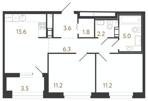 2-комнатная квартира, 58 м²; этаж: 12 - купить в Санкт-Петербурге