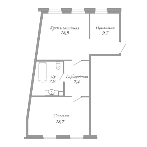 1-комнатная квартира №32 в: ПРИОРИТЕТ: 62.6 м²; этаж: 2 - купить в Санкт-Петербурге