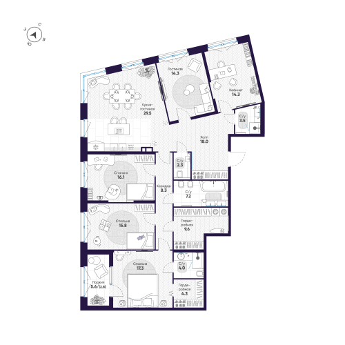 5-комнатная квартира №47 в: ЛДМ: 167.3 м²; этаж: 4 - купить в Санкт-Петербурге