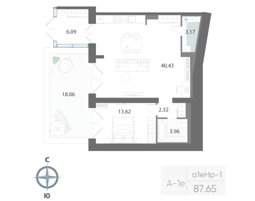 1-комнатная квартира, 87.65 м²; этаж: 1 - купить в Санкт-Петербурге