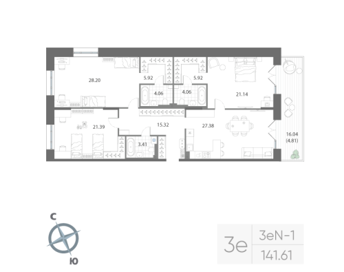 3-комнатная квартира, 141.61 м²; этаж: 3 - купить в Санкт-Петербурге
