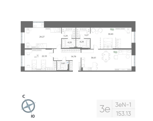 3-комнатная квартира, 153.13 м²; этаж: 2 - купить в Санкт-Петербурге