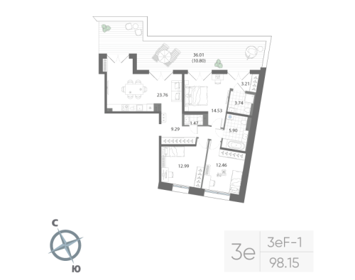 3-комнатная квартира, 98.15 м²; этаж: 6 - купить в Санкт-Петербурге
