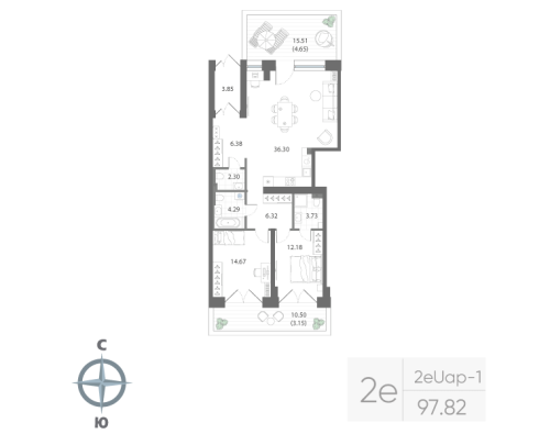 2-комнатная квартира, 97.82 м²; этаж: 1 - купить в Санкт-Петербурге