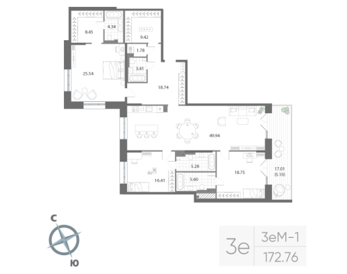 3-комнатная квартира, 172.76 м²; этаж: 3 - купить в Санкт-Петербурге