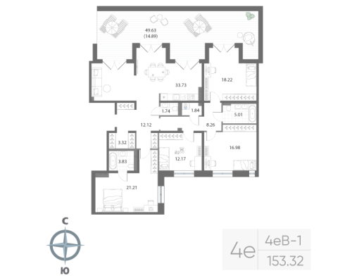 4-комнатная квартира №56-58 в: Нева Арт: 153.32 м²; этаж: 6 - купить в Санкт-Петербурге