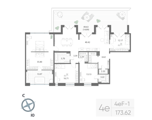 4-комнатная квартира №56-58 в: Нева Арт: 173.62 м²; этаж: 6 - купить в Санкт-Петербурге