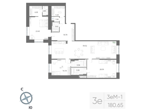 3-комнатная квартира, 180.65 м²; этаж: 2 - купить в Санкт-Петербурге